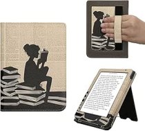 kwmobile Flip Cover saderīgs ar Kobo Clara BW/Clara Colour/Tolino Shine (5) / Shine Colour - Futrālis ar siksniņu lasīšanai Black Beige