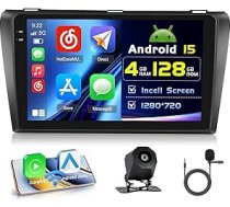 4+128G Android Autoradio mit Bildschirm für Mazda 3 2006-2012 Wireless Carplay, Autoradio mit Navi 9 Zoll Incell Bildschirm Android Auto/FM/RDS/Rückfahrkam