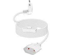 90 grādu Eiropas strāvas vads ar slēdzi Strāvas kabelis, 2,5 A 250 V pagarināšanas kabelis, plakana Eiropas kontaktdakša un slēdzis, 2 x 0,75 mm2 (balts, 2 m)