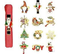 Salvešu gredzeni Ziemassvētki, 12 salvešu turētāji, zelta briežu vainags, salvešu gredzeni, elegantas salvešu sprādzes Ziemassvētkiem, Pateicības dienai, kāzu svinībām, moderns galda rotājums