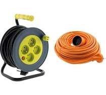 Zenitech - Kabeļu spole ar 4 ligzdām - 15 m (3G1 mm²) melna un pagarinātājs 16A HO5VV-F 2x1.5 oranžs 20m