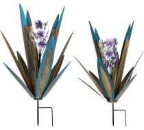 2 gab Agave Saules dārza gaismas metāla Agave augi āra dekori 7 krāsas automašīnas gaismas ūdensizturīgs metāla Agave augu skulptūra ar mietiņiem Yard Art Decor, metāla Agave Yard Art 19 & 16