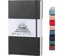 BEECHMORE BOOKS A3 skiču burtnīca (29,7 x 42 cm) - Vegan ādas cietā sega, 160 lappuses, 160 g/m² | perforēta, tukša skiču burtnīca, dāvanu kaste, aizmugurējā kabata, grāmatzīmes lente