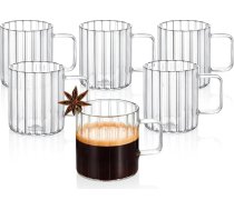 Wilmax - termiskās glāzes ar rokturi - 6 glāžu komplekts - 150 ml - ribotas stikla glāzes ūdenim, tējai, kafijai - tējas glāzes un kafijas glāzes - krūzes karstiem un aukstiem dzērieniem - var mazgāt trauku mazgājamā mašīnā