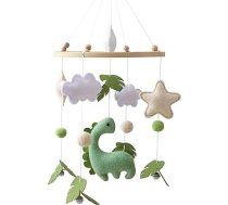 Mobilie bērnu vēja zvaniņi, mobilā bērnu gulta ar dinozauriem, zvaigznēm, mākoņiem, filca lapām, koka piekaramais bērnu gultas zvans, dāvana meitenēm vai zēniem, zaļš