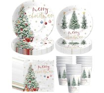 LATERN 100 gabali Ziemassvētku svinību papīra trauku komplekts, 25 x 9 collu pusdienu šķīvji, 25 x 7 collu salātu šķīvji, 25 x 270 ml tasītes, 25 x 16 cm salvetes - 25 viesiem Ziemassvētku svētku svinību dekorēšanai