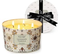 Home Lights Aromātiskās sveces stiklā 510 g sojas sveces 4 daktu sveču burkas Aromterapija bezdūmu 50 stundas pilnībā degoša aromātiskā svece Lavanda vaniļa