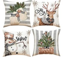 Ziemassvētku spilvenu pārvalki - Xmax Dekoratīvie spilvenu pārvalki 18 x 18 collu komplekts no 4 Retro Vintage Vintage Decor Throw spilvenu pārvalki mājas iekštelpu dīvāna Ziemassvētku dekorēšanai