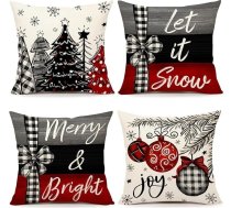 ALINK Ziemassvētku spilvenu pārvalki 18 x 18 collu Ziemassvētku eglīte Ziemas lauku sētas brīvdienu jautrs spilvenu pārvalki mājas dīvāna dekorēšanai 18 x 18 collu komplekts no 4
