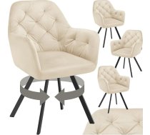 tectake Set of 4 Swivel Dining Room Chairs with Armrests, Velvet Fabric Swivel Chairs, Ergonomic, Furniture for Living Room, Chairs for Dining Lounge, Office, as a Makeup Chair or Desk Chair - Cream