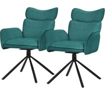 ML-Design Swivel Dining Room Chairs, Set of 2, Petrol with Fabric Cover, Living Room Chairs with Armrest and Backrest, 360° Swivel Chair, Upholstered Chair with Metal Legs, Ergonomic Armchair, Kitchen