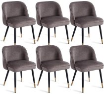 Set of 6 Dining Chairs with Velvet Cover - Spring Seat for Long-Lasting Comfort, Ergonomic Upholstered Chair with Metal Legs in Black/Gold