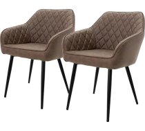 ML-Design Set of 2 Dining Room Chairs with Armrests and Backrest, Brown, Kitchen Chairs with Faux Leather Cover, Upholstered Chair with Metal Legs, Ergonomic Chair for Dining Table, Dining Room Chair