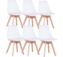 Set of 6 Dining Room Chairs, Scandinavian Chairs, Solid Wood Legs, Ergonomic Nordic Design, Ideal for Dining Room, Living Room, Kitchen, Bedroom (White, 6)