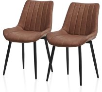 TUKAILAI Dining Room Chairs, Set of 2, Faux Leather, Ergonomic Upholstered Chairs with Backrest and Metal Frame, up to 150 kg Load Capacity, Kitchen Chairs for Dining Room and Living Room, Brown