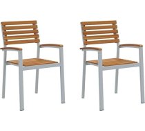 vidaXL Stackable Garden Chairs Set of 2 in Grey & Brown, Metal and Wood for Outdoors. Ergonomic Design, Weatherproof Chair, Ideal for Patio and Patio. Modern Acacia Garden Furniture