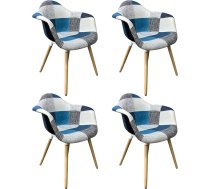 Dining Room Chairs Blue Set of 4 with Armrests - Beech Wood Legs Comfortable - Ergonomic Living - Leisure - Office - Kitchen Chair