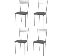 Tommychairs - Set of 4 ELENA Modern Chairs for Kitchen and Dining Room, Robust Frame Made of Painted Steel in Aluminium Colour, Upholstered Seat with Faux Leather in Dark Grey