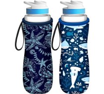 Ūdens pudeles apvalks Cirkul 32 oz - 2 gab. pudeles apvalka turētājs ar rokturi, tumši zils haizivs okeāna jūras motīvs bērniem