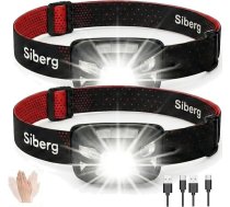 SibErg T66 LED galvas lukturis, 2 gab. komplekts skriešanai un pārgājieniem – ultra viegls, 71 g, ar sarkanu gaismu un kustības sensoru – uzlādējams USB-C, 1200 mAh akumulators (30 stundu darbības laiks) – regulējams galvas lukturis, ūdensi