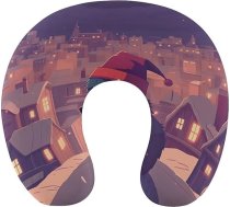 Karikatūra suns ar Ziemassvētku cepuri Ceļojuma spilvens Kakla atbalsts Atmiņas putu U formas spilvens Mīksts, ērts ceļojuma kakla spilvens Guļamais spilvens Ceļojuma piederumi lidmašīnā, automašīnā, birojā