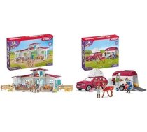 SCHLEICH 42567 Jāšanas ferma, bērniem vecumā no 5 līdz 12 gadiem, „Horse Club“ rotaļu komplekts un 42535 Piedzīvojumi ar automašīnu un zirgu piekabi, bērniem vecumā no 5 līdz 12 gadiem, „Horse Club“ rotaļu komplekts