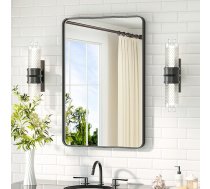 TETOTE 50 x 76 cm vannas istabas spogulis, melns, bez apgaismojuma, metāla rāmis, vannas istabas sienas spogulis izlietnei, vannas istabas spogulis, taisnstūra formas, noapaļots stūra spogulis, rūdīts stikls, dekoratīvais spogulis