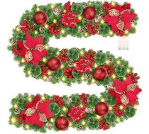 Ziemassvētku virtene ar apgaismojumu, 270 cm, 30 LED izgaismota virtene, Ziemassvētku egļu virtene, mākslīgais Ziemassvētku dekors, Ziemassvētku vainags durvīm, kamīniem, kāpnēm