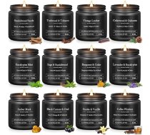 Aromatizētas sveces vīriešiem, 12 gabalu sojas vaska aromātisko sveču komplekts, 1200 g (43 oz) dabiskās aromātiskās sveces ar 300 stundu degšanas laiku, ideālas dāvanas vīriešiem, dāvanu komplekts svecēm tēvam/ vīram/brālim/dēlam
