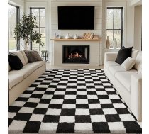 HUGEAR Checked pūkains paklājs Dzīvojamā istaba 200 x 300 cm paklāji Melns balts raibs neslīdošs Bērnu istaba Meitenes Meitenes Zēni Paklājs Guļamistaba Augsts kaudzes mīksts liels paklājs