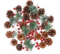 Ziemassvētku vainags amatniecības rotājumi, mākslīgie priežu zari, priežu skujas, mākslīgie priežu čiekuri un Ziemassvētku Holly ogas Sarkanā matēta Holly ogas Ziemassvētku vainags amatniecība