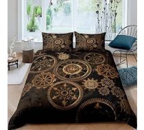Homewish Golden Ndustrial Gear gultas veļas komplekts 135 x 200 cm Steampunk stila sega pulksteņu pulksteņu tēma sedziņas pārvalks zēniem vīriešiem mehānisko ierīču gultas pārklājs, melns