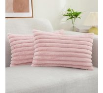 decorUhome mākslīgās kažokādas spilvenu pārvalki 12x20 collu 2 Pack Dekoratīvs mīksts plīša svītrains neitrāls spilvenu pārvalks ar samta pamatni dīvānam Gulta Dzīvojamā istaba Mājas dekors Rozā 30x50cm