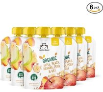 Amazon zīmols: Mama Bear Squeeze – bioloģiskie āboli, persiki, banāni, bumbieri un auzu pārslas, 90 g (6 gab. iepakojums)