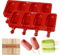Vinsani Ice Lolly Moulds Silikona 2 x 4 dobumu Ice Lolly Maker ar 100 nūjiņām, pārtikas kvalitātes BPA bezmaksas saldējuma veidne saldētai ledus konfektei DIY Layer Ice Lolly Tray