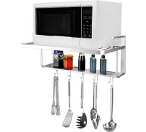 QWORK® Mikroviļņu krāsns plaukts Piekaramais sienas mikroviļņu krāsns turētājs 2 plaukti ar 10 āķiem 55 x 38 x 25 cm