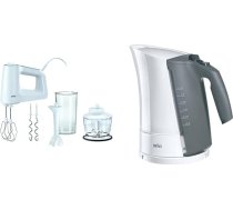 Braun MultiMix 3 HM 3135 rokas mikseris - rokas mikseris cepšanai un gatavošanai, ietver putukrāsni, mīklas kulšanas āķi, biezenis, 500 W, balts un Multiquik 3 WK 300 | 1,7 litri | 2200 W | Balts