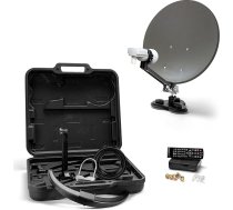 XORO 38,5 cm kempinga satelīta antenas MCA 38 HD komplekts, komplektā ietilpst FullHD DVB-S2 uztvērējs, viena LNB ar integrētu satelītnovērotāju, 10 m kabelis, kronšteini, cietā futrālī