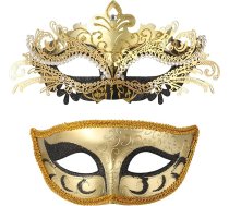 Oidea Masku balles masku komplekts pāriem: Zelta sudraba sudraba zila metāla mirdzošas skropstas venēciešu maskarāde ar stieni pusmaska Helovīna pusei karnevāla kostīms Fancy Dress dāvana pāriem Partnerim.