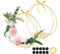 Komplektā 2 metāla ziedu riņķi galdam, 30 cm zelta makrame riņķi ar statīvu, ziedu riņķi, vainags, dekoratīvie riņķi piekāršanai DIY, kāzām, amatniecībai, ballītēm, mājai (zelta-1)