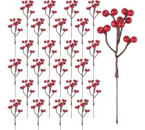 YiYa 36 mākslīgo sarkano ogu iepakojums, kas izgatavotas no Holly Sarkano ogu dekorēšana Ziemassvētku eglīšu rotājumiem Ziedu vainags DIY amatniecība Ziemas dekorēšana