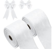 2 ruļļi 2,5 collas 10 jardi Ziemassvētku dāvanu lentes Vienpusējas samta lentes Vienkāršas samta lentes dāvanu iesaiņošanai Amatniecība Ziemassvētku eglītes vainags Ziemassvētku rotājumi (balta)