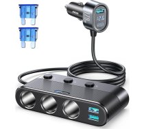 JOYROOM 179 W cigarešu aizdedzinātāja sadalītājs 7-in-1 PD30W auto lādētājs USB C ar 1 m kabeli, 12 V/24 V, trīskārša kontaktdakša ar LED voltmetru, vairāku ligzdu sadalītājs iPhone 17/Samsung S26
