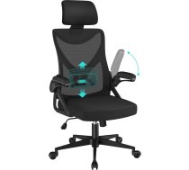 Yaheetech ergonomisks biroja krēsls, rakstāmgalda krēsls ar atlokāmiem roku balstiem, grozāms krēsls ar atzveltni un regulējamu galvas balstu, vadītāja krēsla šūpuļkrēsla funkcija, maksimālā slodze 136 kg, melns