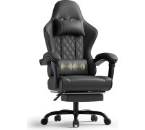 Spēļu biroja krēsls ar kāju balstu, ergonomisks krēsls ar 90-135° regulējamu atzveltni, 150 kg kravnesība, melns