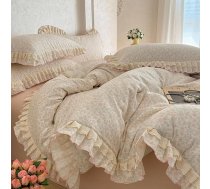 Romantiska ziedu gultas veļa 135 x 200 cm Kokvilnas dubultā dzija Gultas veļa ar RUFFLES Segas pārvalks Ziedu raksts Meitenes dāmu sega Segas pārvalks Kokvilnas dzija ar 1 Zip spilvendrāna 80 x 80 cm