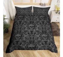 Homemissing Gothic sega sedz tumši olīveļļas zaļa Damaska sega segu komplekts galvaskauss bohēmas gotikas gultas veļas komplekts 135 x 200 cm Vintage Viktorijas baroka ziedu gultas veļas komplekts
