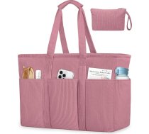 Liela sieviešu pludmales soma ar rāvējslēdzēju Ūdensnecaurlaidīga peldbaseina soma Sieviešu pludmales soma XXL Ģimenes salokāmā ceļojumu soma Pludmales tote soma Shopper sievietēm Pludmales piknika ceļojumam 50 x 35 x 20 cm, rozā krāsā