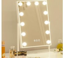 FENCHILIN Holivudas kosmētikas spogulis ar apgaismojumu 12 LED spuldzītes 360° rotējošs kosmētikas spogulis ar 3 gaismas krāsām 10x palielinājums Skārienjūtīga vadība Balta 30 x 41 cm