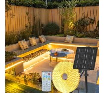 Gaoxun Solar LED Strip Outdoor, 15 m, 960 LED āra lente, IP68 ūdensizturīga ar tālvadības pulti, ar iespēju aptumšot, 8 režīmi, elastīga LED lente dārza, lieveņa, balkona, lapenes, saulessargu dekorēšanai, silti balta krāsa